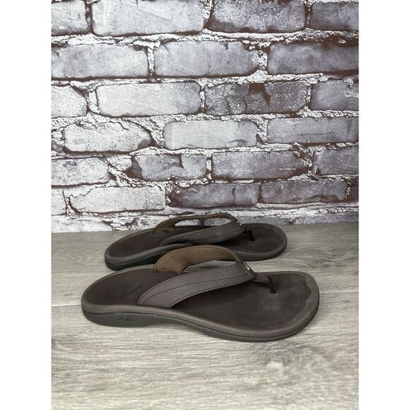 Olukai Ohana Flip Flops Womens Size 9 Brown Thong Slip On Comfort Logo - Picture 3 of 16